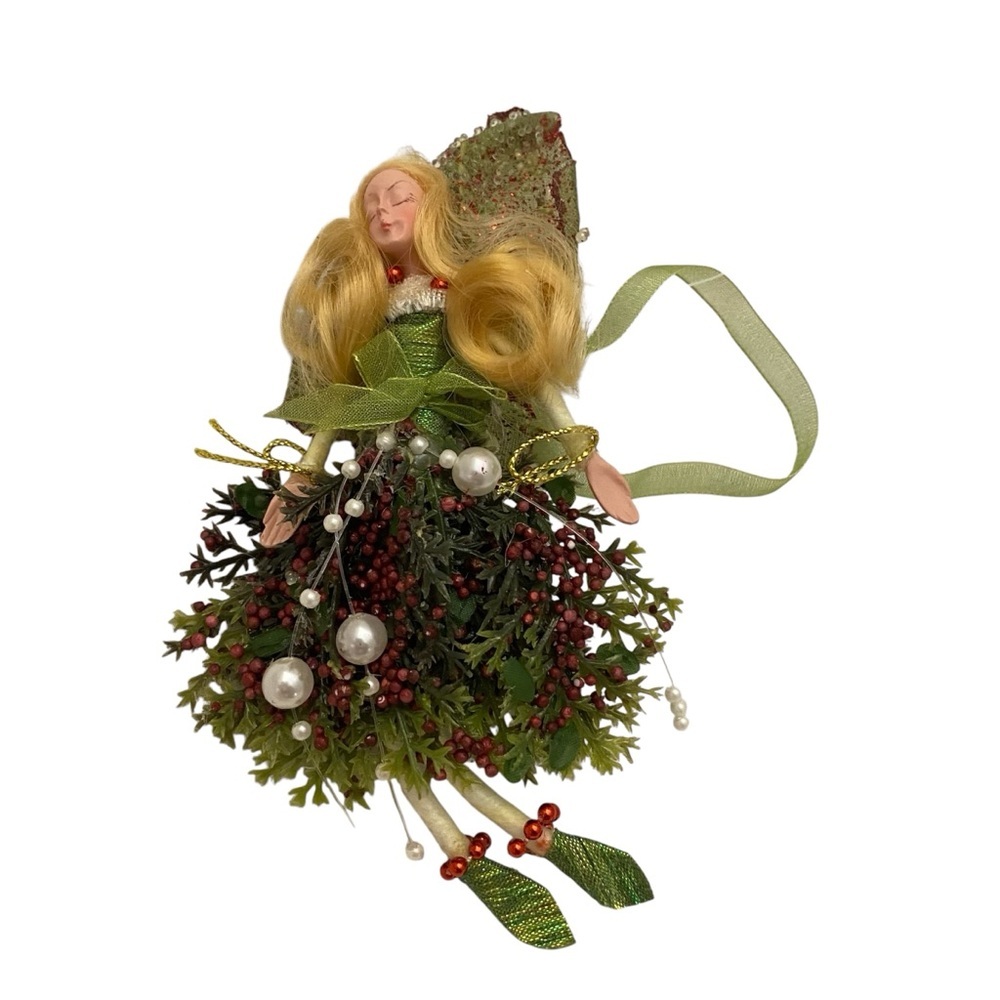 Vintage Handmade Whimsical Woodland Fairy Elf Sprite Pixie Christmas Ornament 5”